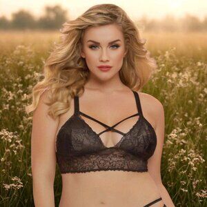 Plus Lace Bra Womens Size 1x 2x Black Lattice Detail Bralette Top